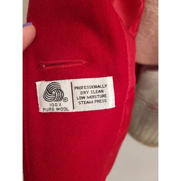 Vtg 90s Norton Mcnaughton 100% Wool Red Blazer Jacket Sz 6 Velvet Trim Tailored - Picture 5 of 10